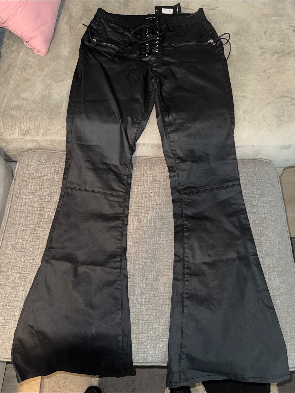 Fashion Nova Black Lace-Up Flare Pants